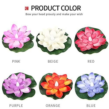 Sensor Water Floating Smokeless Candles & Lotus Flowers (Pack of 6)