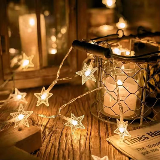 String Star Lights for Decoration - 16 LED Star Fairy Lights (Warm White LED)