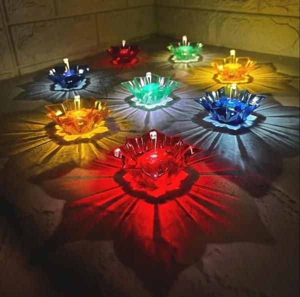 3D Reusable Reflective Shadow Colourful Oil based Diya (Pack of 12/24)