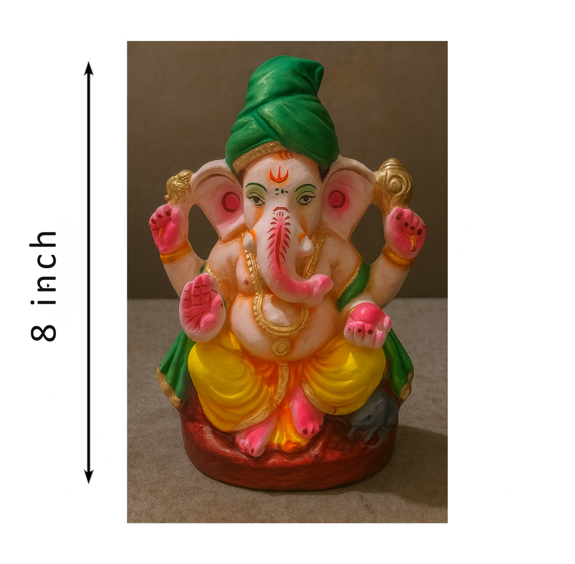 Sustainable 8 Inch Lord Ganesha Idol – Terracotta with Organic Colors