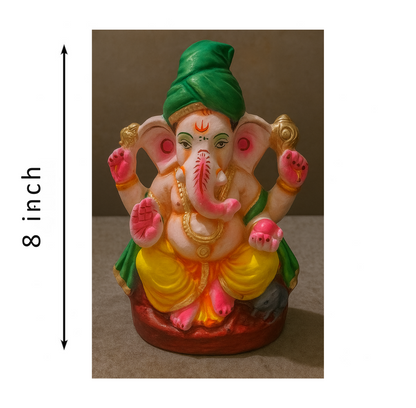 Sustainable 8 Inch Lord Ganesha Idol – Terracotta with Organic Colors