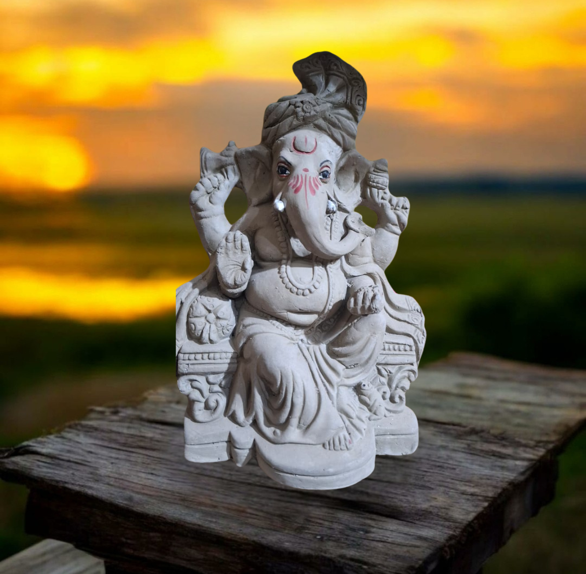 10 Inch Eco-Friendly Ganesh Idol – Handcrafted Terracotta Murti with Ritual Kit
