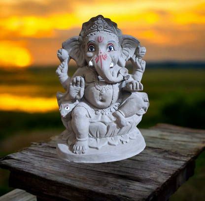 10 Inch Eco-Friendly Ganesh Idol – Handcrafted Terracotta Murti with Ritual Kit
