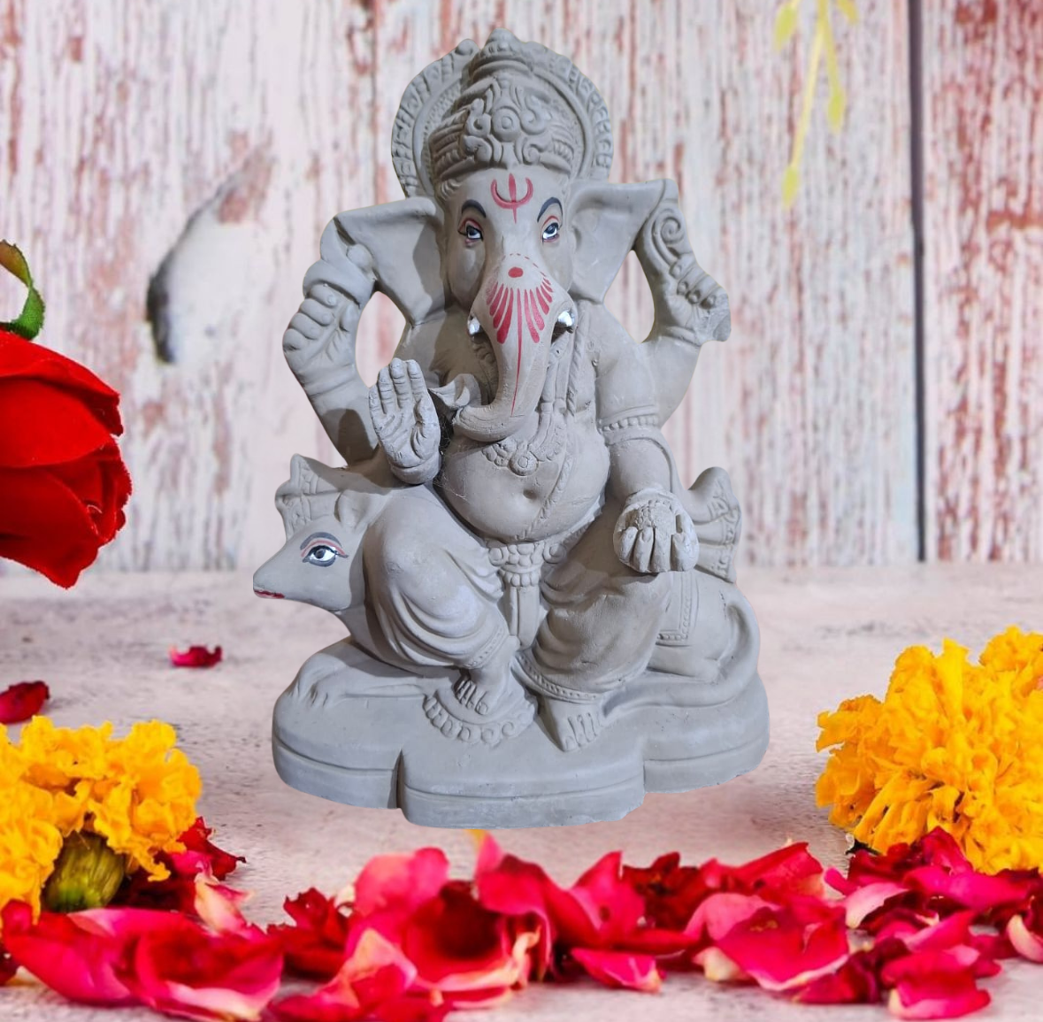 10 Inch Eco-Friendly Ganesh Idol – Handcrafted Terracotta Murti with Ritual Kit