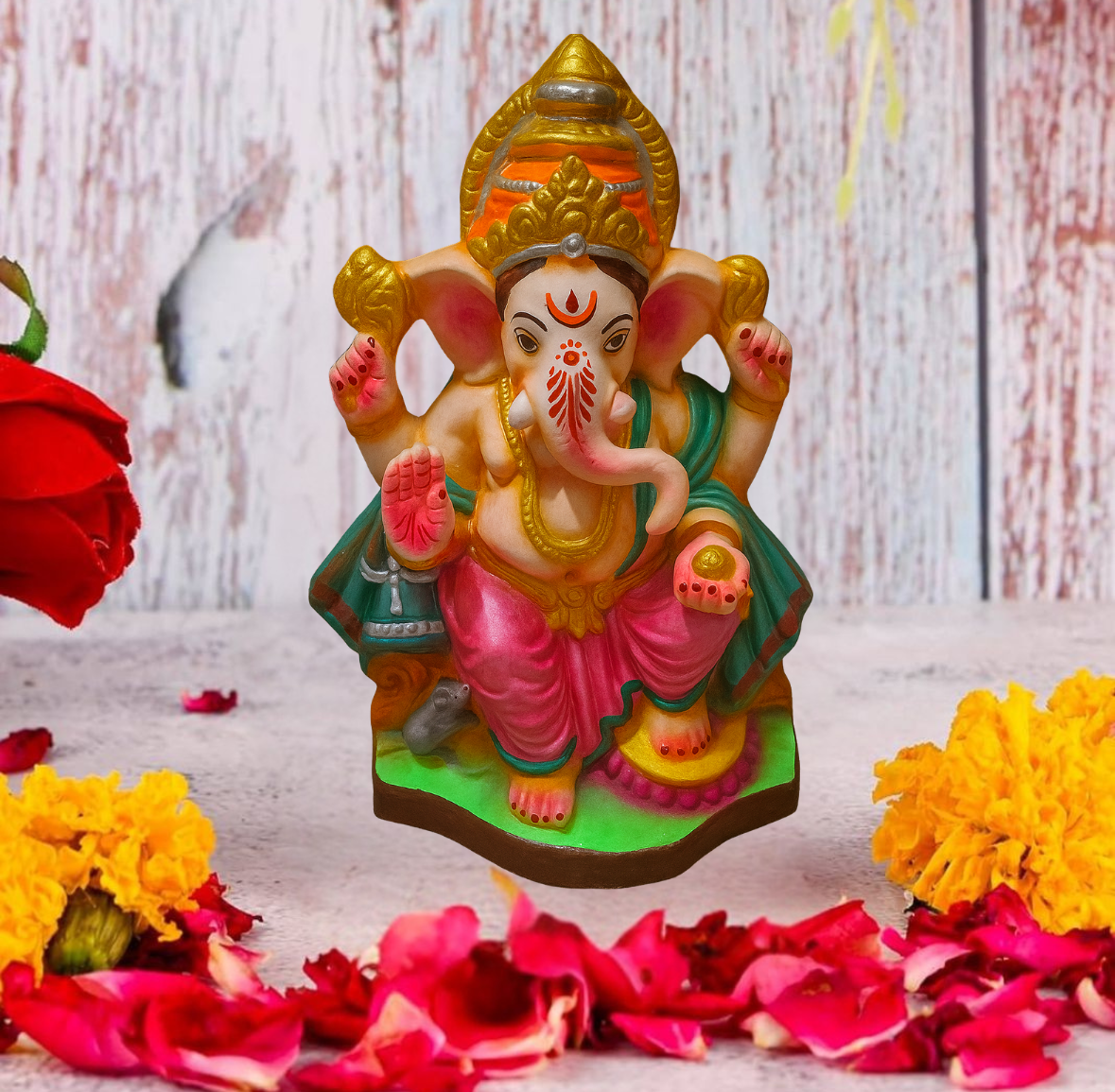 10 Inch Eco-Friendly Ganesh Idol – Handcrafted Terracotta Murti with Ritual Kit