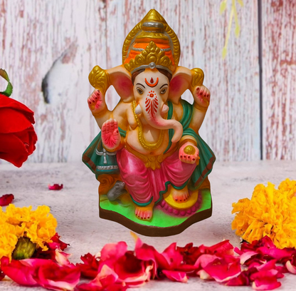 10 Inch Eco-Friendly Ganesh Idol – Handcrafted Terracotta Murti with Ritual Kit