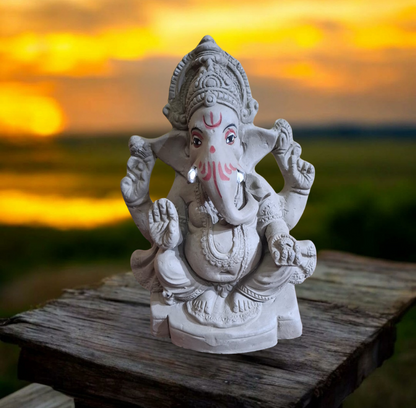 Sustainable 8 Inch Lord Ganesha Idol – Terracotta with Organic Colors