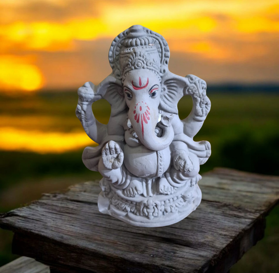 Sustainable 8 Inch Lord Ganesha Idol – Terracotta with Organic Colors