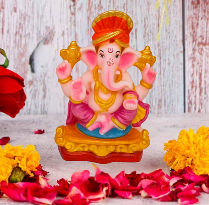Sustainable 8 Inch Lord Ganesha Idol – Terracotta with Organic Colors