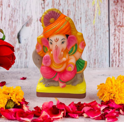 Sustainable 8 Inch Lord Ganesha Idol – Terracotta with Organic Colors