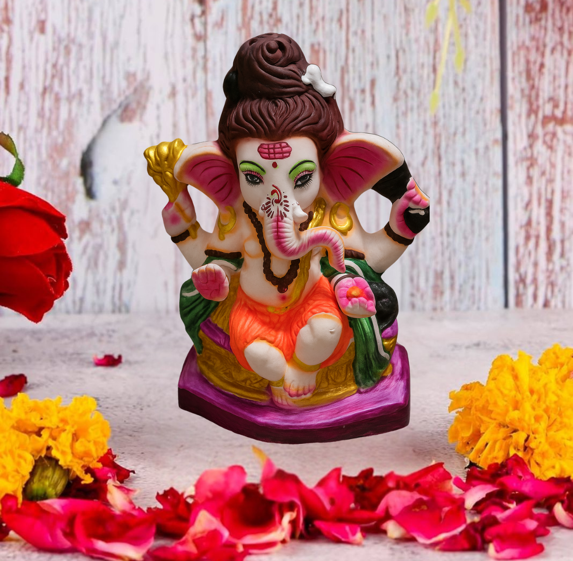 Eco-Friendly Ganpati Idol – 18 Inch Handcrafted Ganesha with Pooja Kit