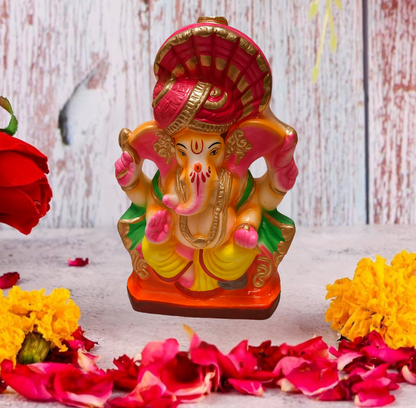 10 Inch Eco-Friendly Ganesh Idol – Handcrafted Terracotta Murti with Ritual Kit