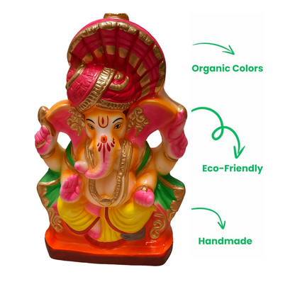10 Inch Eco-Friendly Ganesh Idol – Handcrafted Terracotta Murti with Ritual Kit