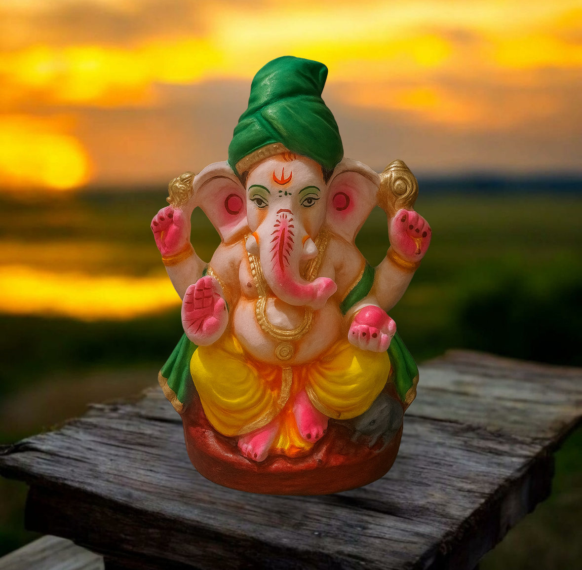 Sustainable 8 Inch Lord Ganesha Idol – Terracotta with Organic Colors