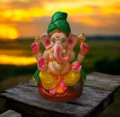 Sustainable 8 Inch Lord Ganesha Idol – Terracotta with Organic Colors