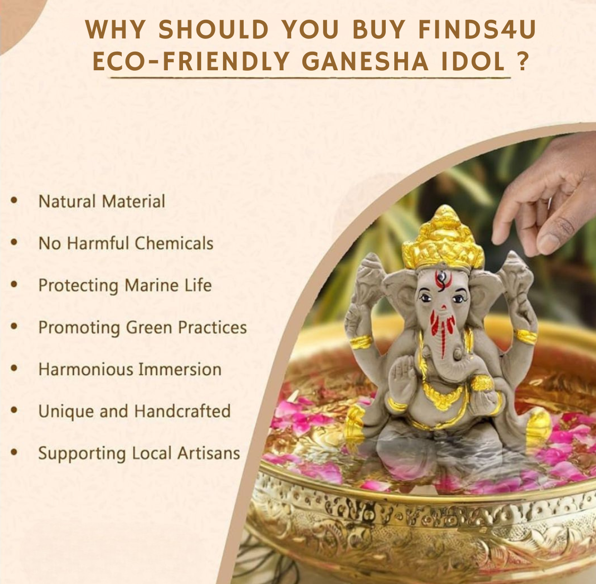 Sustainable 8 Inch Lord Ganesha Idol – Terracotta with Organic Colors