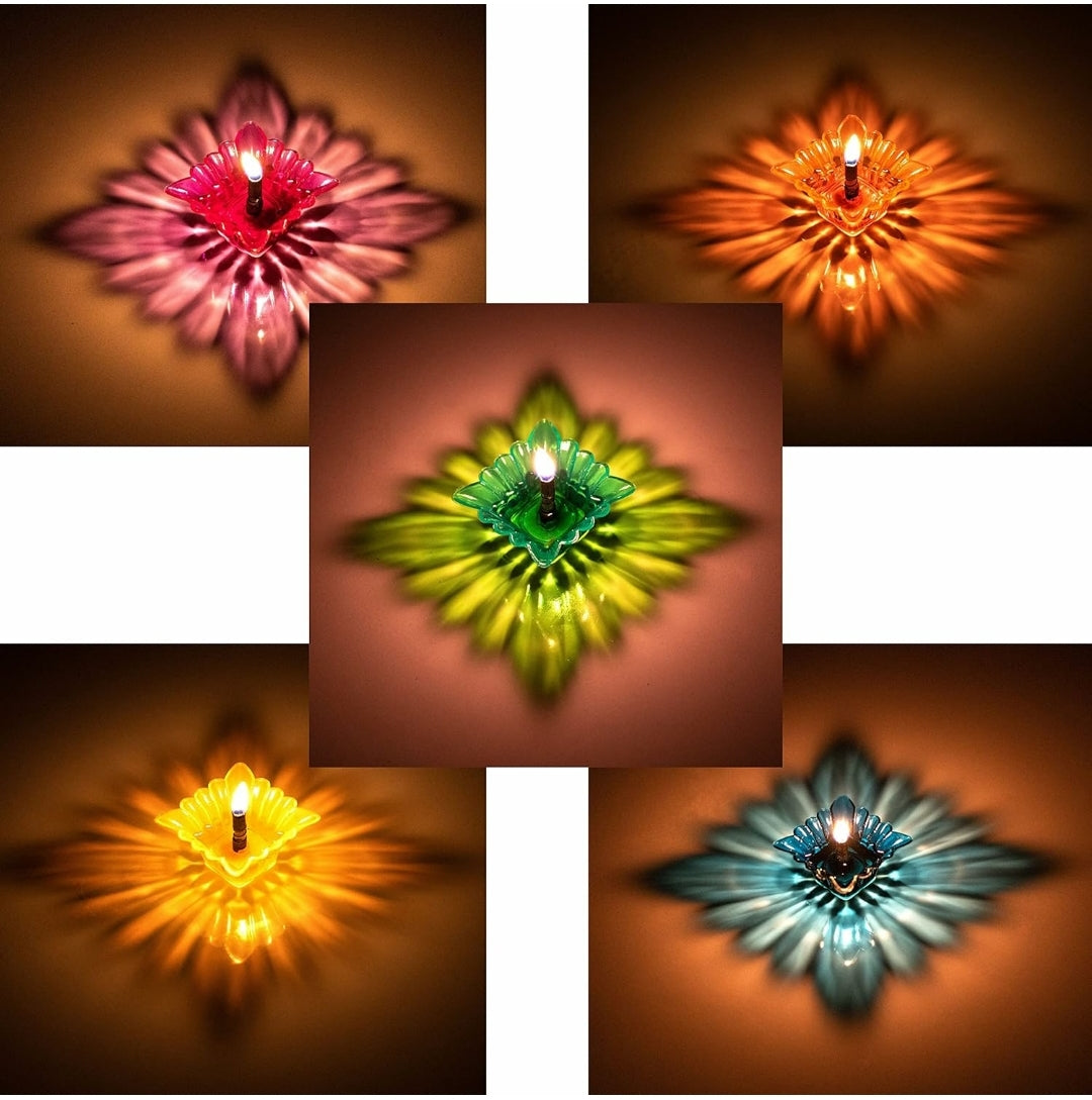 3D Reusable Reflective Shadow Colourful Oil based Diya (Pack of 12/24)