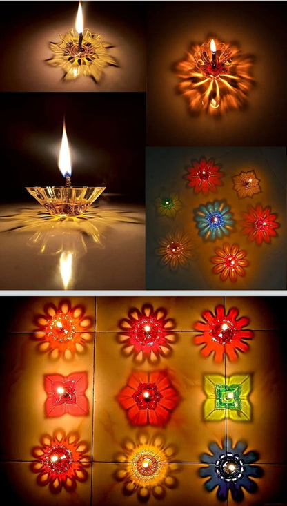 3D Reusable Reflective Shadow Colourful Oil based Diya (Pack of 12/24)