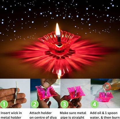 3D Reusable Reflective Shadow Colourful Oil based Diya (Pack of 12/24)